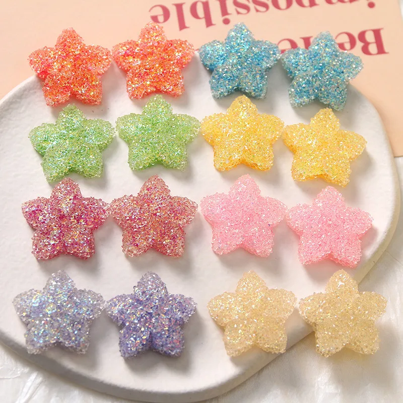 Spring style 50pcs/lot 27mm color glitter/granule cartoon stars shape flatback resin beads diy jewelry earring/hair accessory 
Spring style 50pcs/lot 27mm color glitter/granule cartoon stars shape flatback resin beads diy jewelry earring/hair accessory