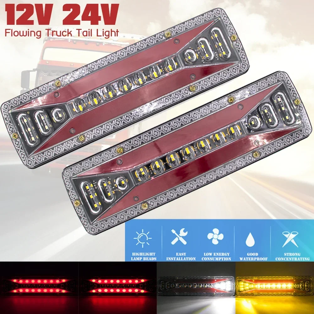 

2PCS 12V 24V Dynamic LED Car Truck Tail Light Turn Signal Rear Brake Reverse Signal Lamp Tractor Trailer Lorry Bus Camper