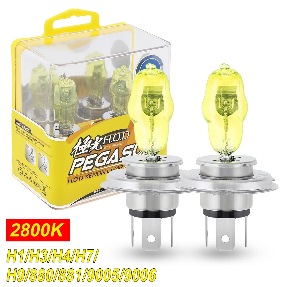 

2pcs H1 / H3 / H4 / H7 / H9 / 880 / 881 / 9005 / 9006 100W 2800K 3000LM Yellow Light Car HOD Halogen Lamp Auto Front Headlight