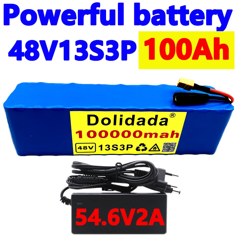 

100% New 48v battery agli ioni di liio 48v 100Ah 1000w 13S3P battery 54.6v E-bike Motorino bicicletta Elettrica BMS + charger