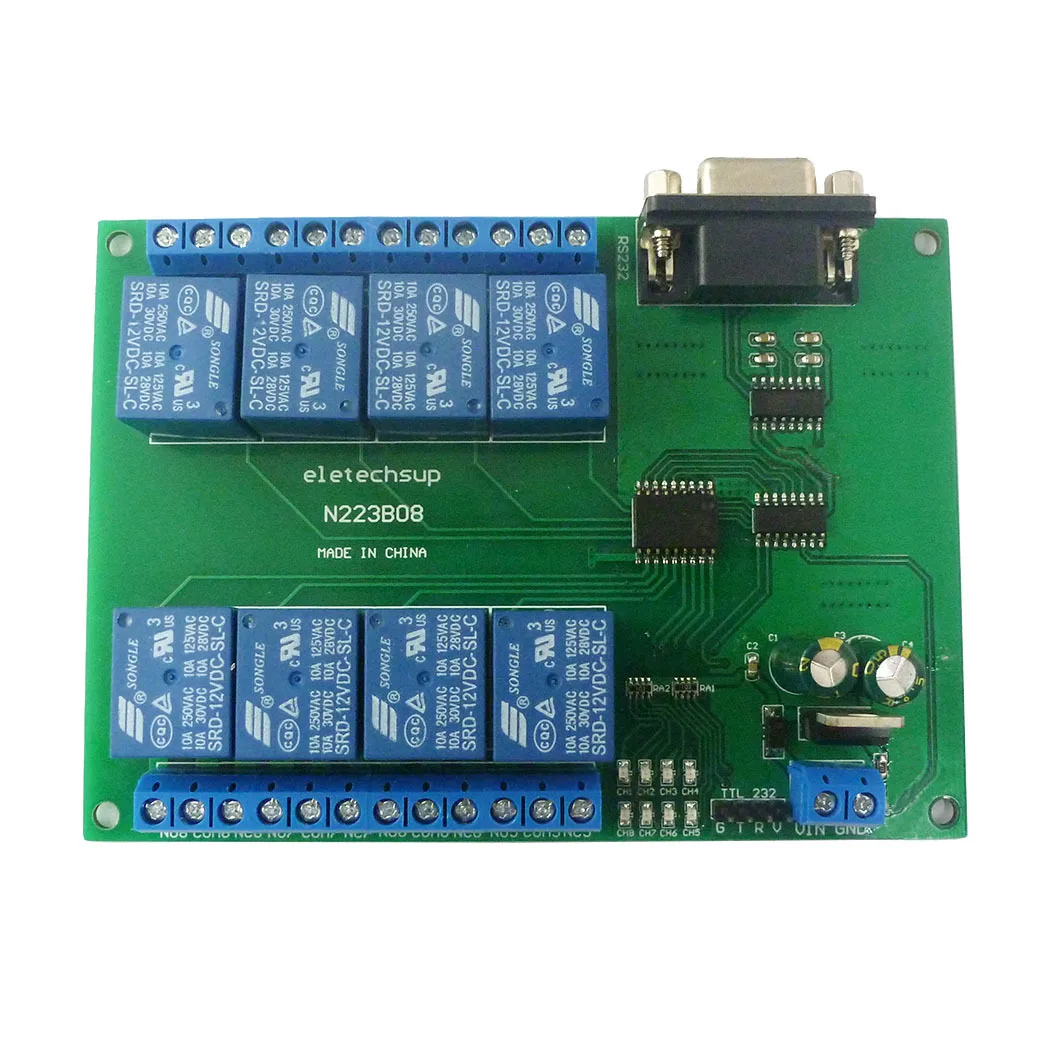 

8 Channel RS232 Relay Module PC Serial Ports RS232/TTL232 Control Relay DC 12V Remote Control Switch with Indicator Light