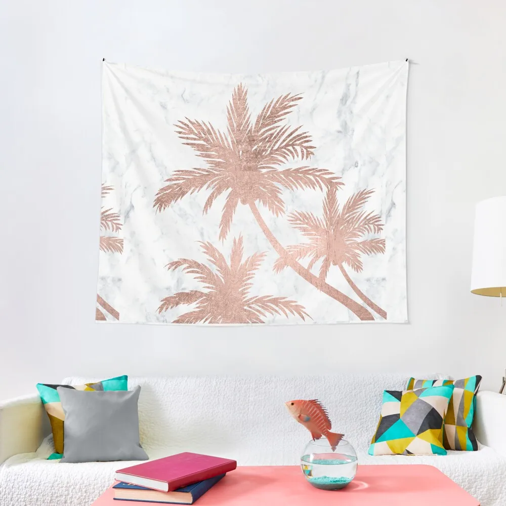 

Tropical simple rose gold palm trees white marble Tapestry Room Decorator Room Decorations Aesthetic Wall Decor Hanging Tapestry