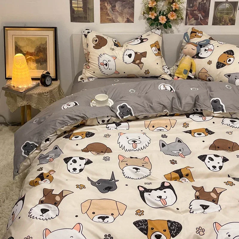 

Комплект постельного белья для детей и взрослых, спальня, с рисунком собаки, пододеяльник, наволочка, постельное белье, кавайный медведь, стильный односпальный, размер Queen