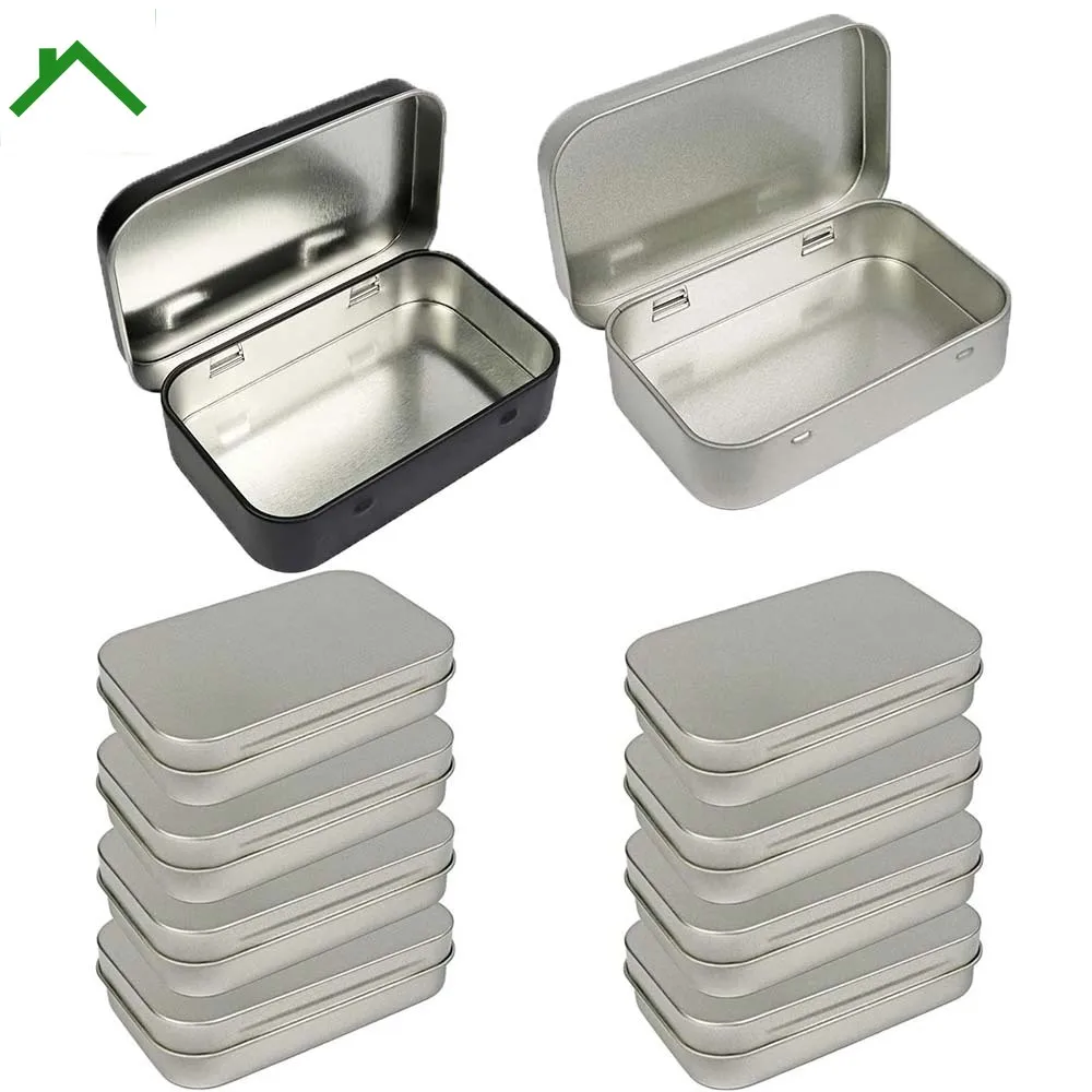 

12pcs Metal Rectangular Empty Hinged Tins Box Containers 3.75 by 2.45 by 0.8 Inch Portable Box Small Storage Kit Home Organizer