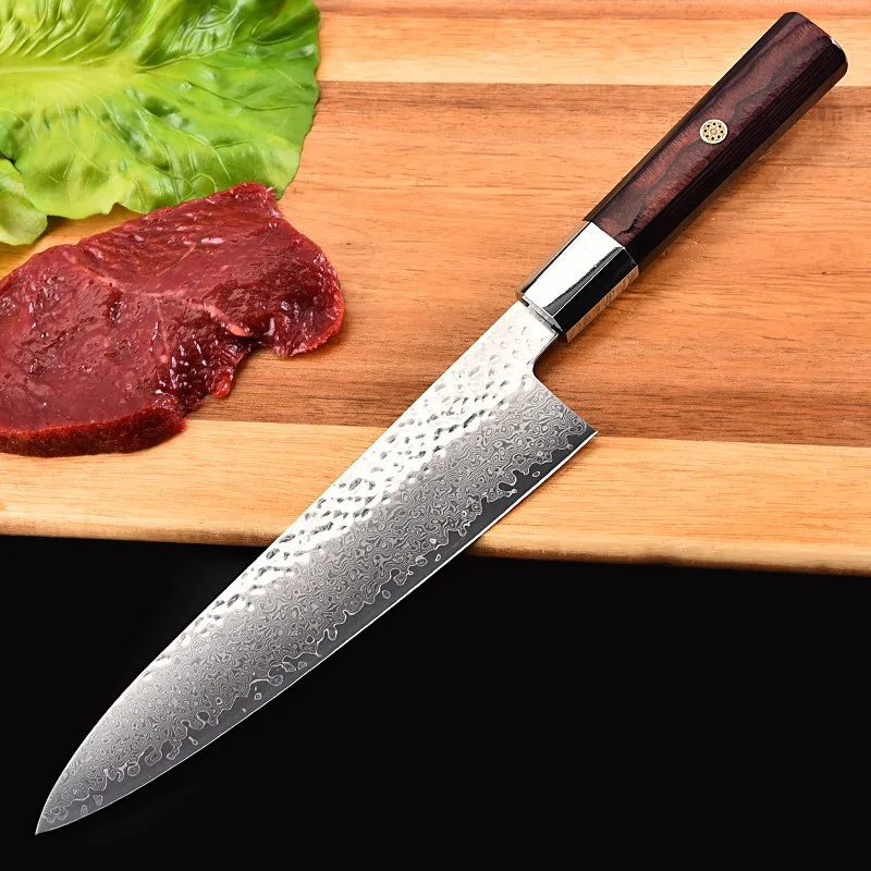 

8 Inch Chef Knife Sharp Cleaver Sashimi Slicing Sushi 67 Layers Damascus VG10 Steel Blade Kitchen Knives Octagonal Wooden Handle