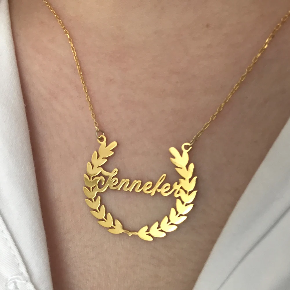 

Fashion Personalized Olive Branch Leaf Necklace Custom Name Choker Necklace for Women Gold Color Stainless Steel Chain Jewelry