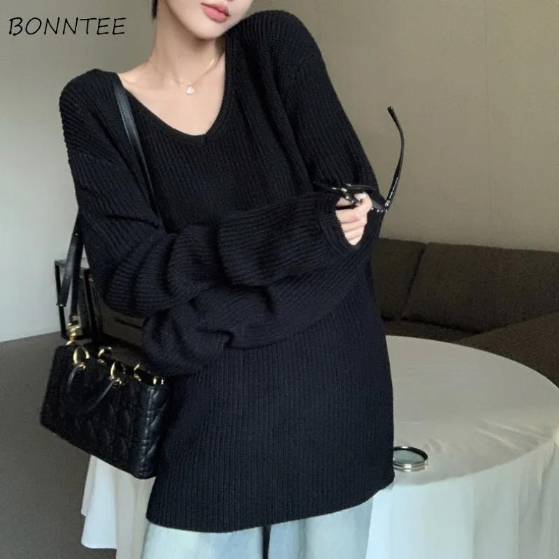 Oversize Pullovers Women Tops Long Sleeve V-neck Slouchy Fall Winter Loose Basic Solid Chic Knitted All-match Simple Female Lady
Oversize Pullovers Women Tops Long Sleeve V-neck Slouchy Fall Winter Loose Basic Solid Chic Knitted All-match Simple Female Lady