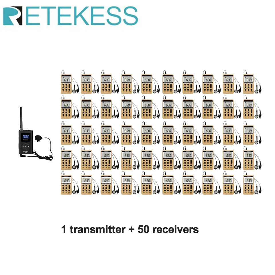 

RETEKESS FT11 FM Transmitter 1pcs Tour Guide System V112 FM Receiver 50pcs For Tour Guide Church Conference Meeting Training