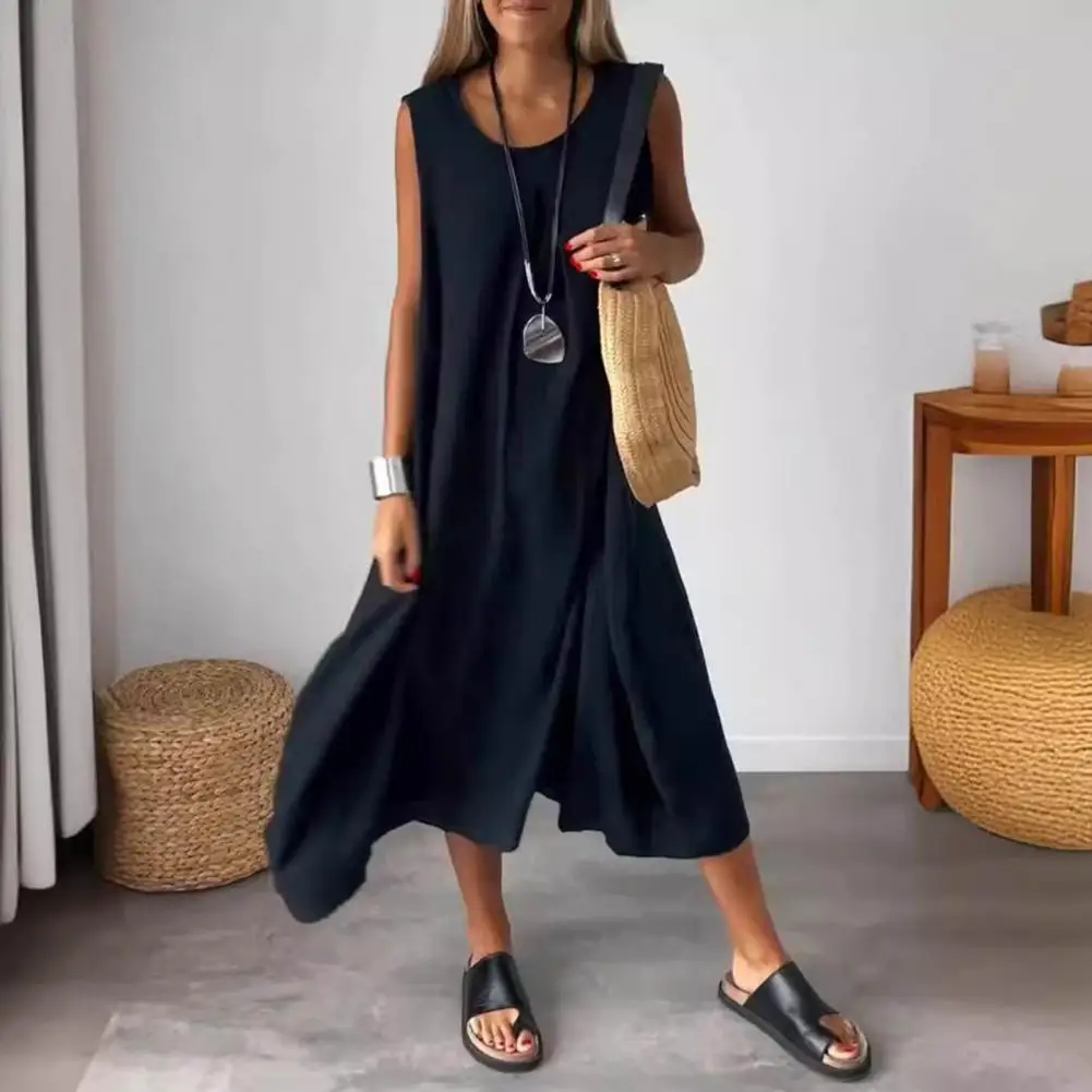 Loose Hem Dress Solid Color Loose A-line Midi Dress O Neck Pleated Beach Sundress for Women Wear with Big Hem Women A-line Dress
Loose Hem Dress Solid Color Loose A-line Midi Dress O Neck Pleated Beach Sundress for Women Wear with Big Hem Women A-line Dress