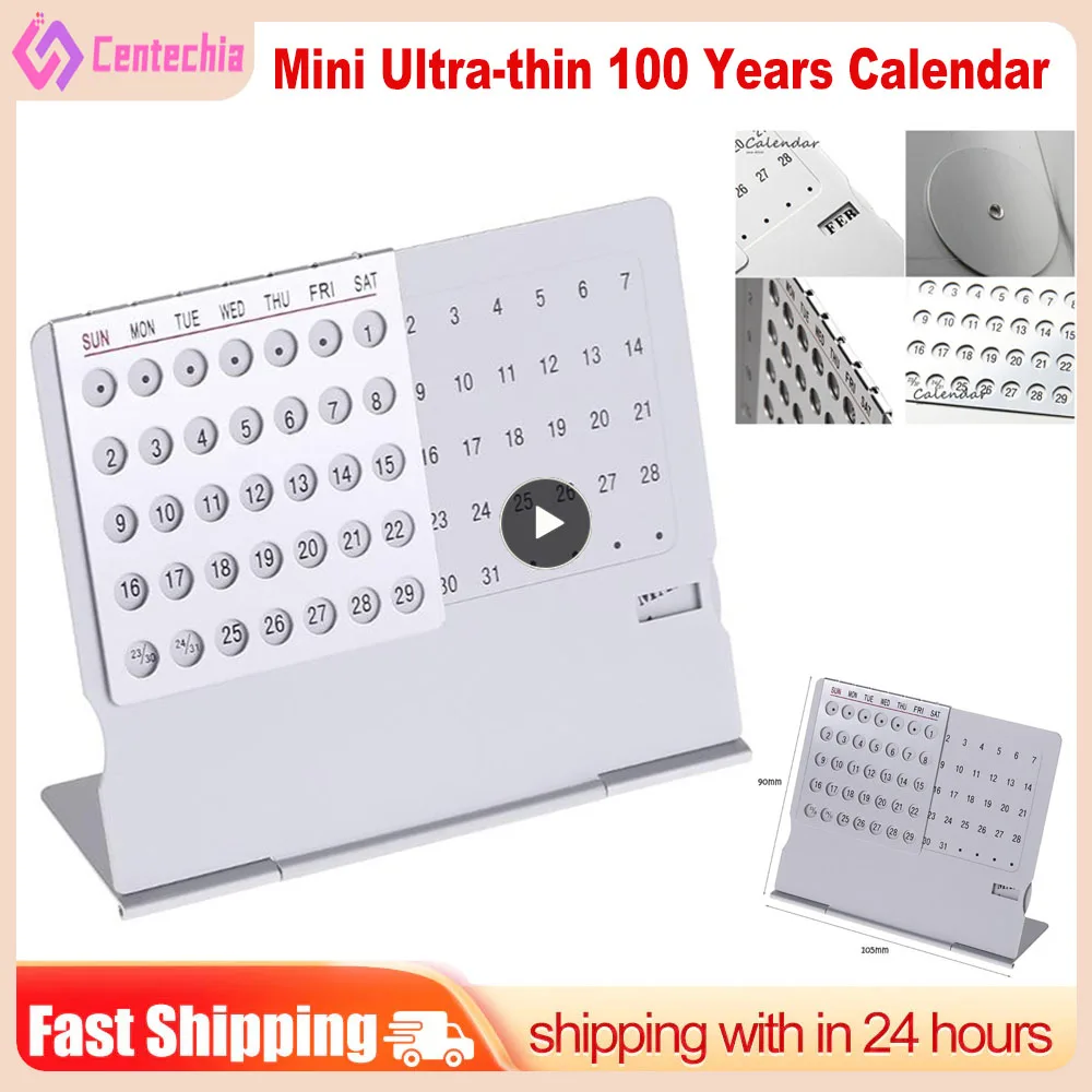 

1~8PCS Mini Ultra-thin Perpetual Unique 100 Years Calendar Aluminum Alloy Metal Table English Calendars Office Desk Decor Gift