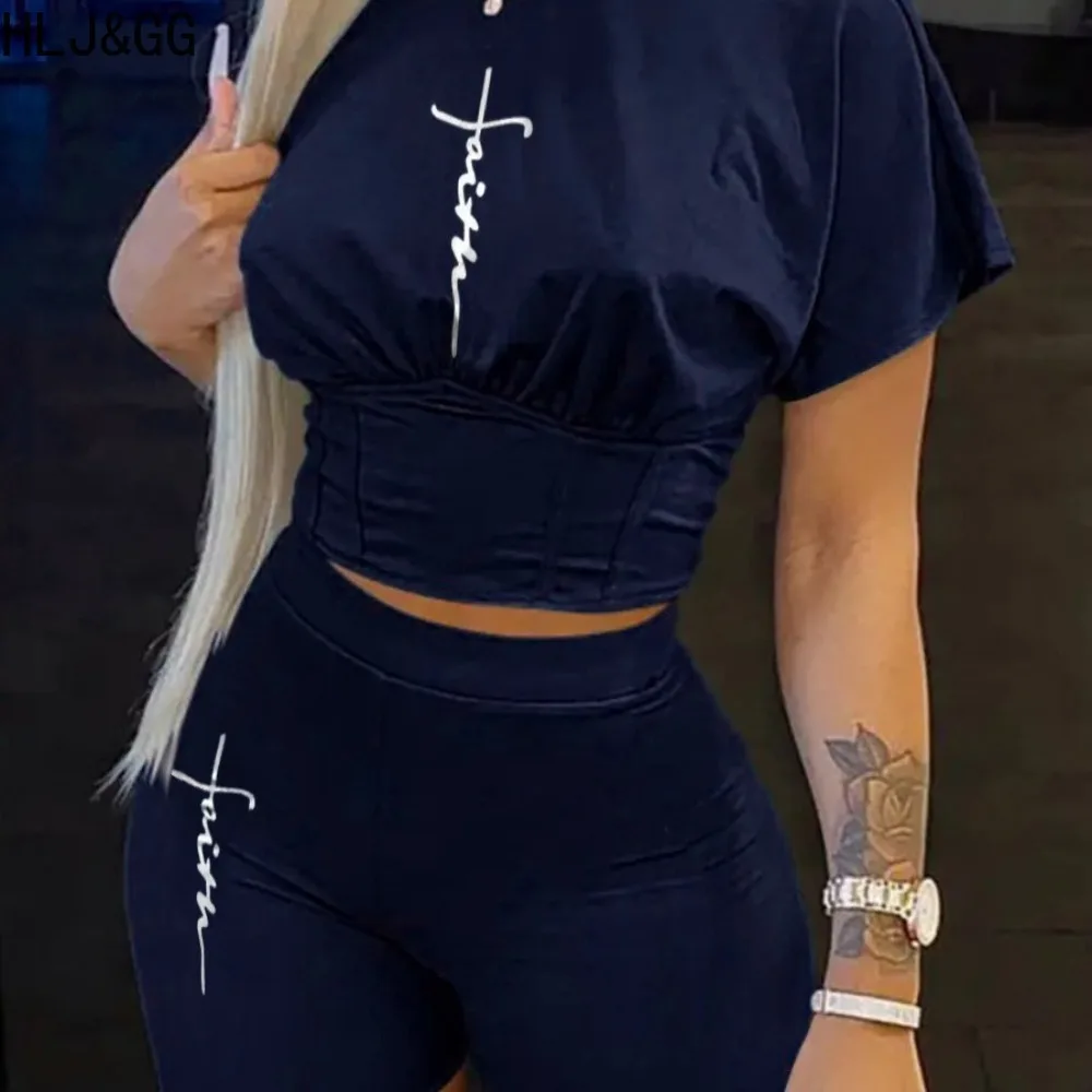 HLJ&GG Black Summer Print Biker Shorts Two Piece Sets Women Round Neck Slim Crop Top And Shorts Outfits Casual 2pcs Tracksuits
HLJ&GG Black Summer Print Biker Shorts Two Piece Sets Women Round Neck Slim Crop Top And Shorts Outfits Casual 2pcs Tracksuits