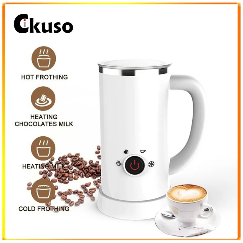 

Cikuso Electric Milk Frother Machine Warmer Automatic Milk Fast Heating Stainless Steel Inner Foam Maker White/Black for Coffee