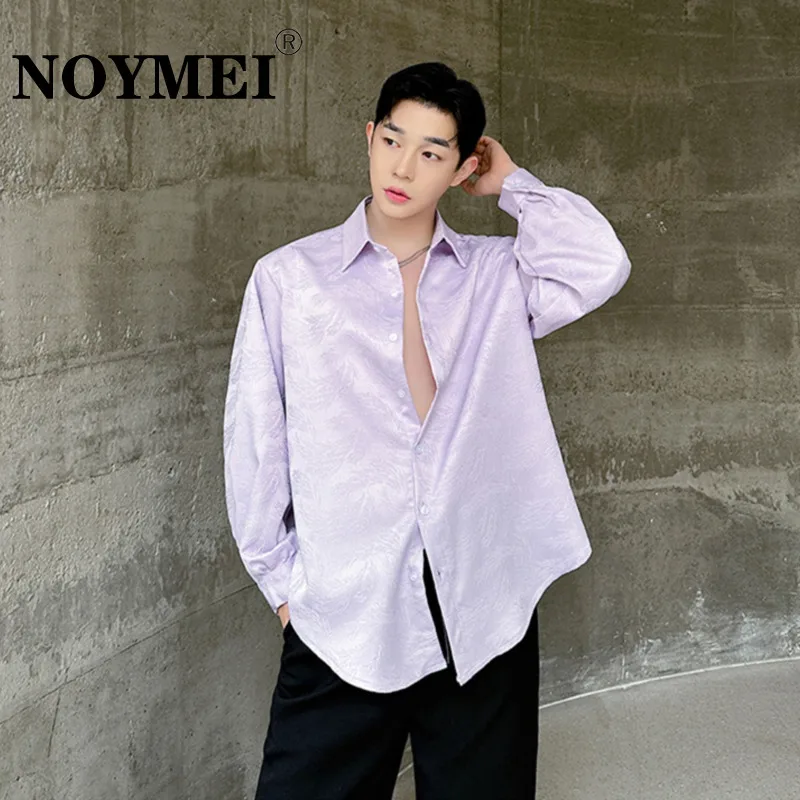 

NOYMEI New Chinese Style Jacquard Loose Casual Long Sleeved Turn-down Collar Shirt 2024 Summer Purple Top All-match Men WA4394