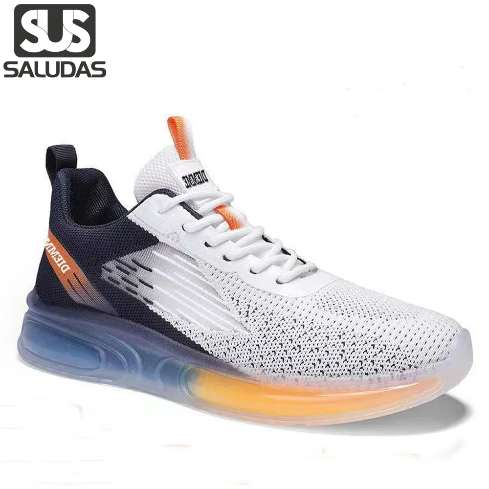 

SALUDAS Men Running Shoes Comfortable Breathable Stretch Running Shoes Man Air Cushion Sneakers Fashion Fly Weaving Casual Shoes