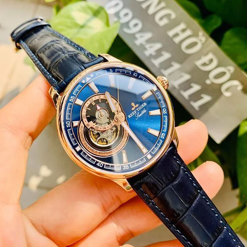 

Мужские наручные часы с турбийоном Reef Tiger/rt, автоматические механические часы-скелетоны с полым прозрачным циферблатом, мужские часы