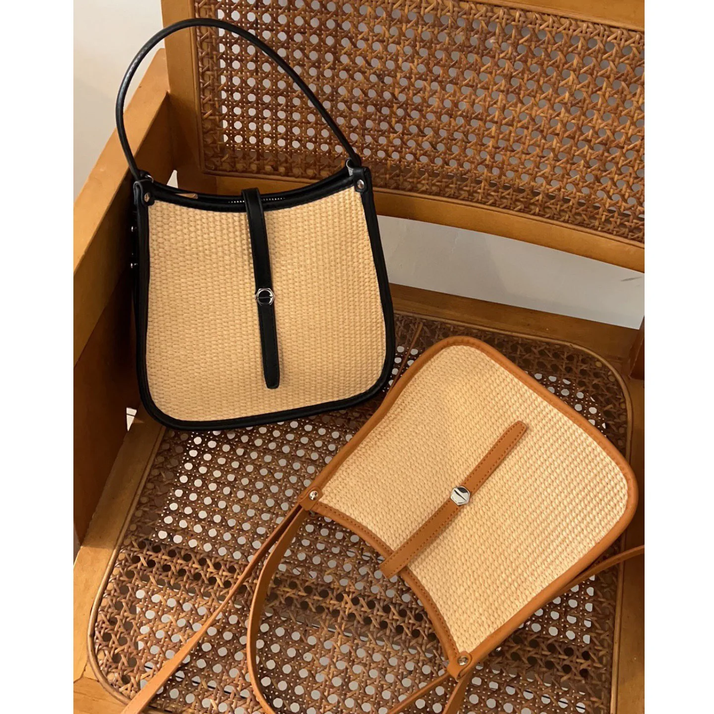 

Light colored leather goods straw woven bag for women Spring/Summer 2023 new vintage woven commuting vacation beach bag