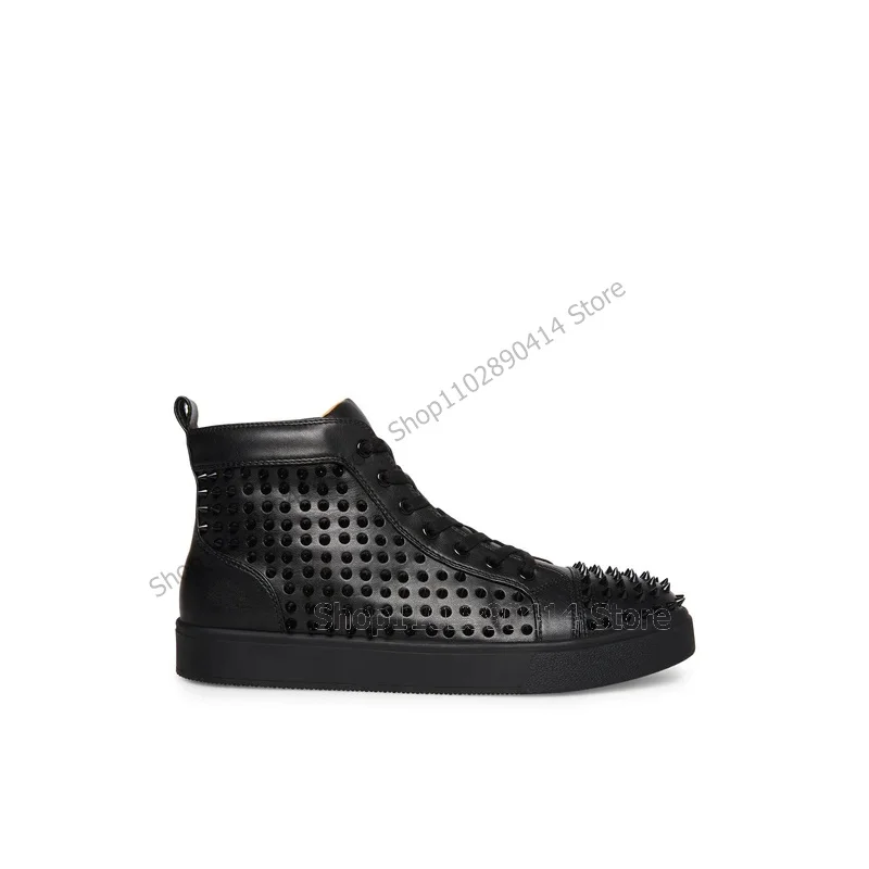 

Black Rivets Decor High Top Cross Tied Men Sneakers Fashion Lace Up Men Shoes Luxurious Handmade Party Office Men Casual Shoes