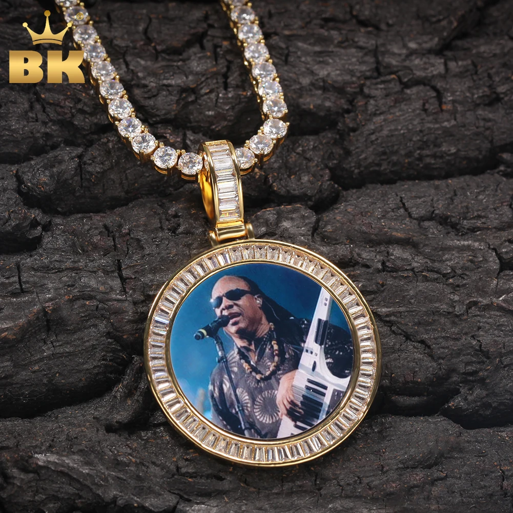 

THE BLIKG KING DIY Photo Pendant Iced Out Baguettecz Tennis Necklace Soild Back Round Tag Hiphop Jewelry PunkGifts