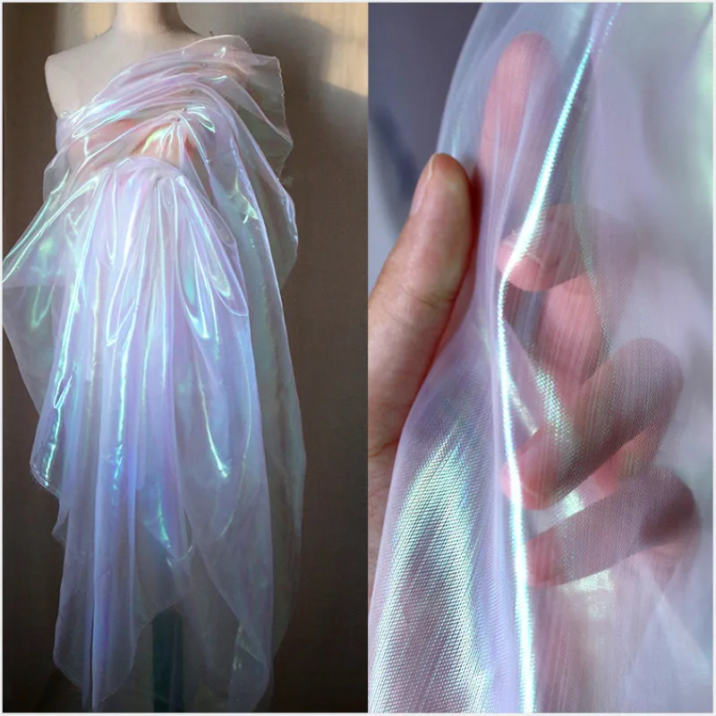 

Colorful Shiny Gradient Sheer Organza Fabric Flash Iridescent Voile Gauze Fashion Apparel Designer Holographic Fabric