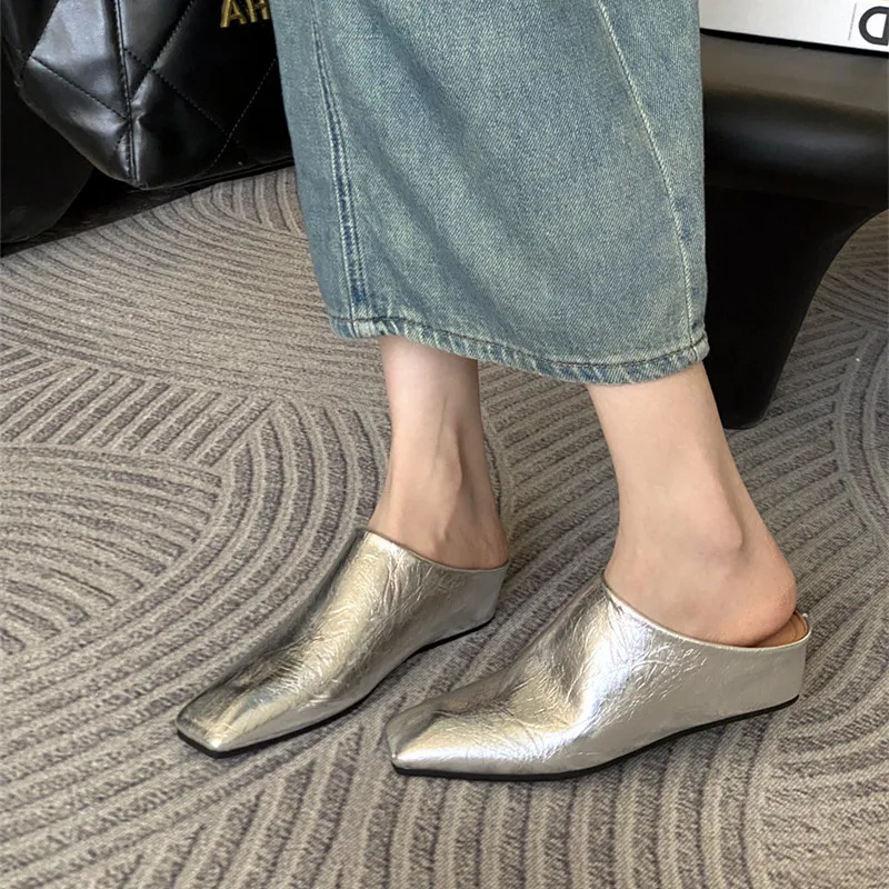 Elegant Soft Leather Mules Slippers Women Square Toe Inner Height Wedge Slide Sandals Summer Cozy Beach Designer Shoes for Women 33 S3a78ad9d9ff843eeaa660b330bf33264f