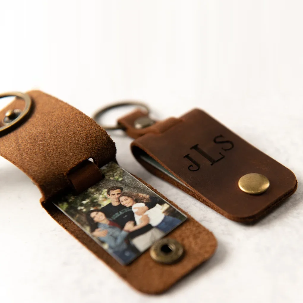 

Custom leather keychain with photo, photo key ring, personalized photo keychains