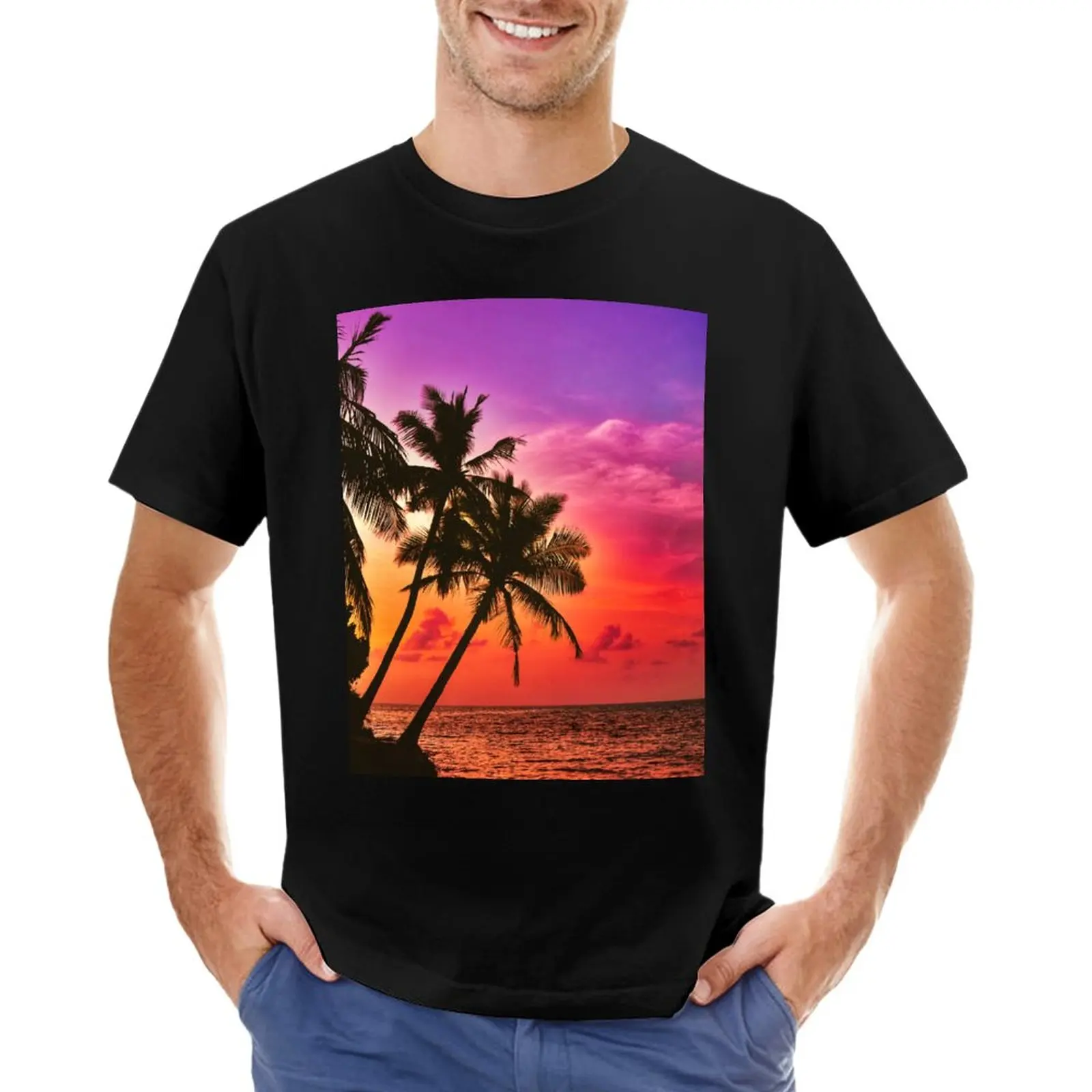 

Tropical Sunset Palm Trees Purple and Orange T-Shirt t shirt man korean fashion boys t shirts men graphic t shirts