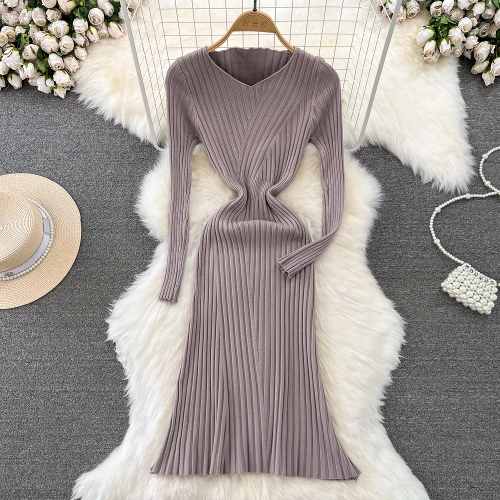 Women Chic Elegant A-line Elastic Bodycon Dress Sexy Long Sleeve Fashion Knit Vestidos Slim Autumn Winter Casual Sweater Dress
Women Chic Elegant A-line Elastic Bodycon Dress Sexy Long Sleeve Fashion Knit Vestidos Slim Autumn Winter Casual Sweater Dress