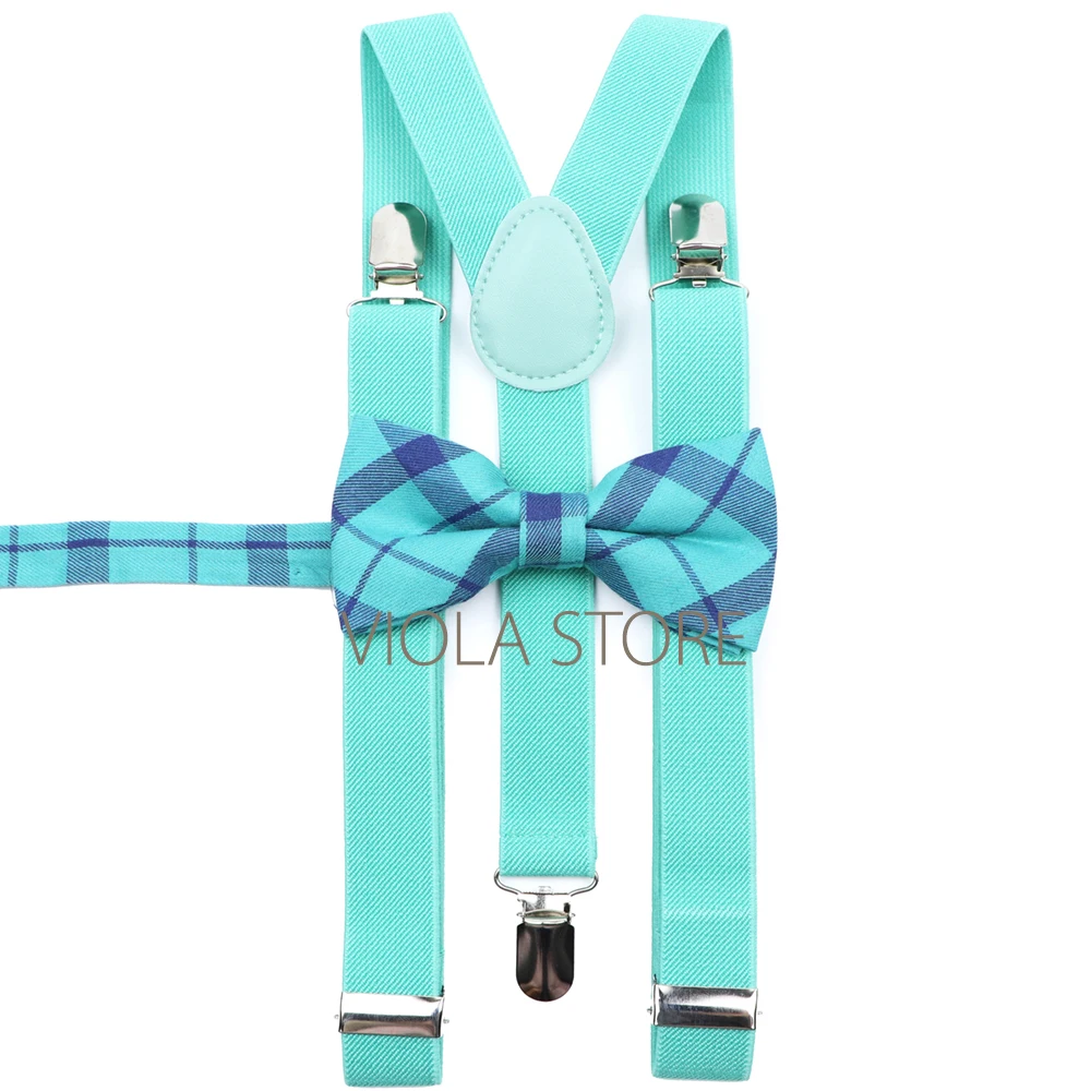 

Fashion Men Mint Green Navy 2.5cm Elastic Suspender Plaid Cotton Bowtie Set Party Wedding Women Daily Butterfly Brace Accessory