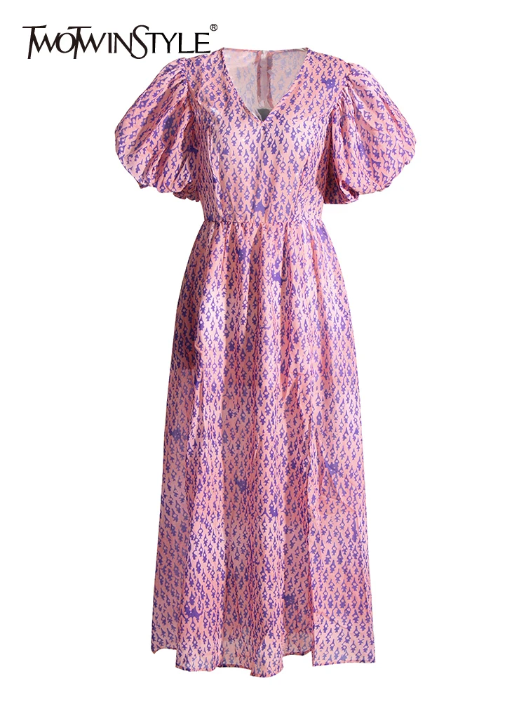 TWOTWINSTYLE Print Hit Color Dresses For Women V Neck Puff Sleeve High Waist Folds Patchwork Zipper Elegant Dress Female Fashion
TWOTWINSTYLE Print Hit Color Dresses For Women V Neck Puff Sleeve High Waist Folds Patchwork Zipper Elegant Dress Female Fashion