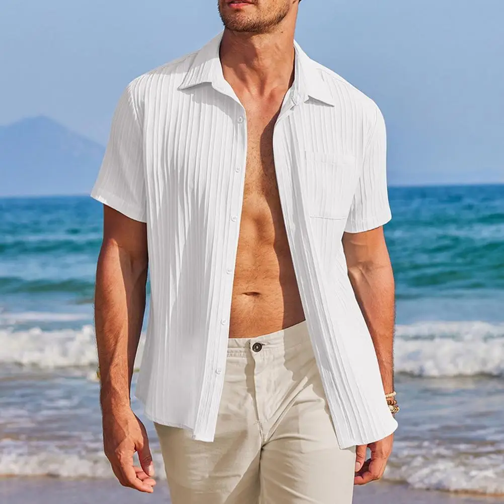 

Рубашка мужская с отложным воротником, Офисная сорочка с короткими рукавами, нагрудным карманом, мягкая дышащая, для работы, лето