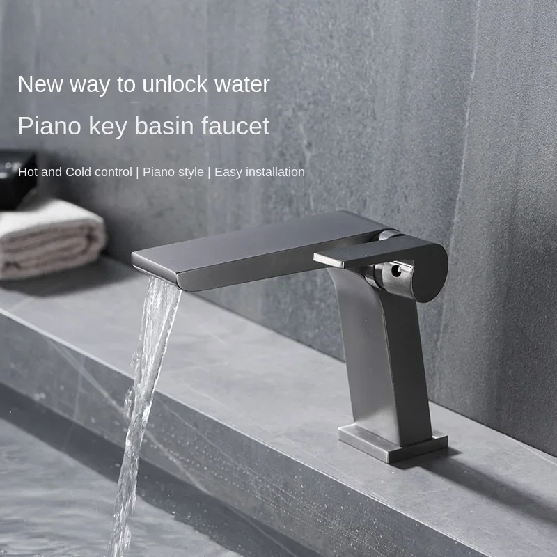 Copper Gun Gray Piano Button Switch Faucet Black Chrome Cold and Hot Basin Faucet Gold Bathroom Faucet
Copper Gun Gray Piano Button Switch Faucet Black Chrome Cold and Hot Basin Faucet Gold Bathroom Faucet