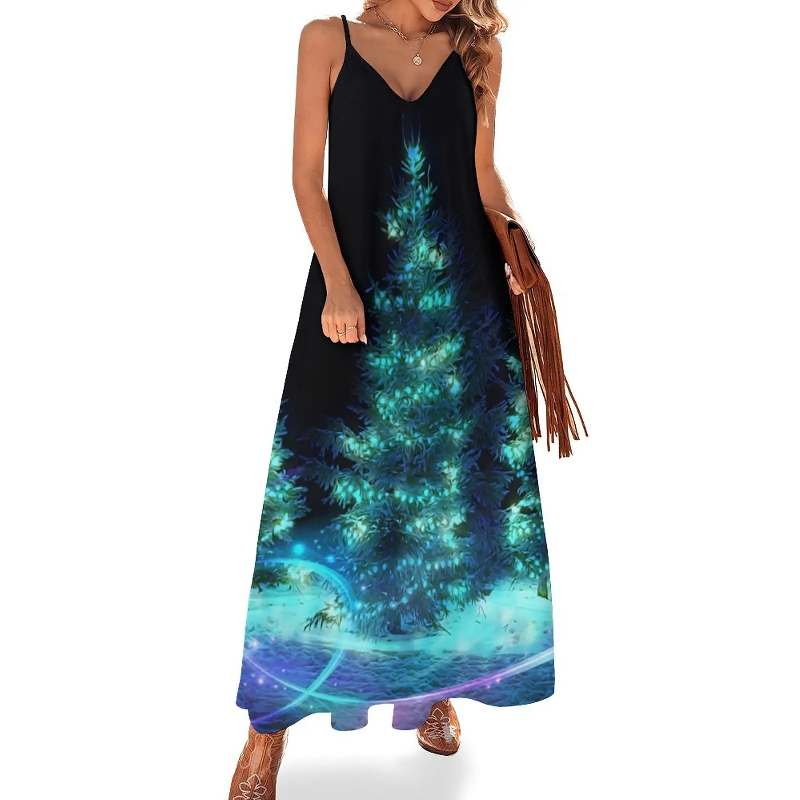 

Merry and Bright Christmas Trees Sleeveless Dress dress party night dress women summer 2023