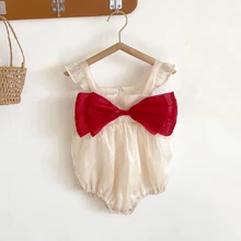 

Baby Girl Romper Summer New Fashion Solid Bow Suspender Mesh Bodysuits for Infants Cotton Sleeveless Kids Clothes Girls Costumes