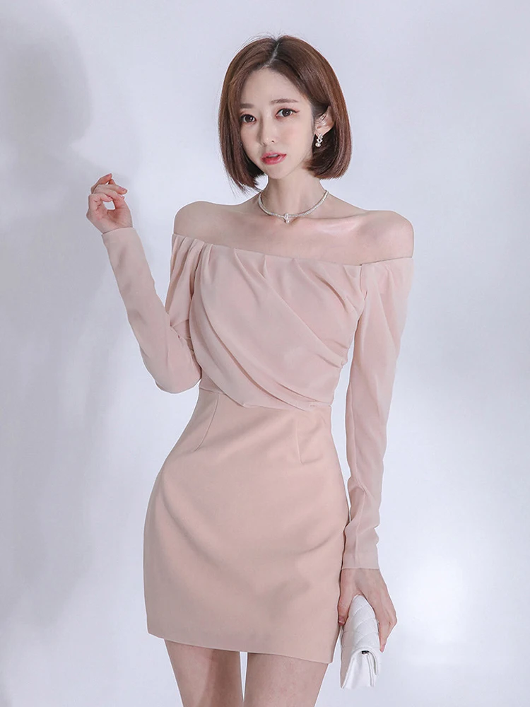 

Осеннее милое женское мини-платье в Корейском стиле, шикарное Сетчатое сексуальное короткое платье со складками и длинным рукавом, красивое женское платье для клуба, выпускного вечера, уличная одежда
