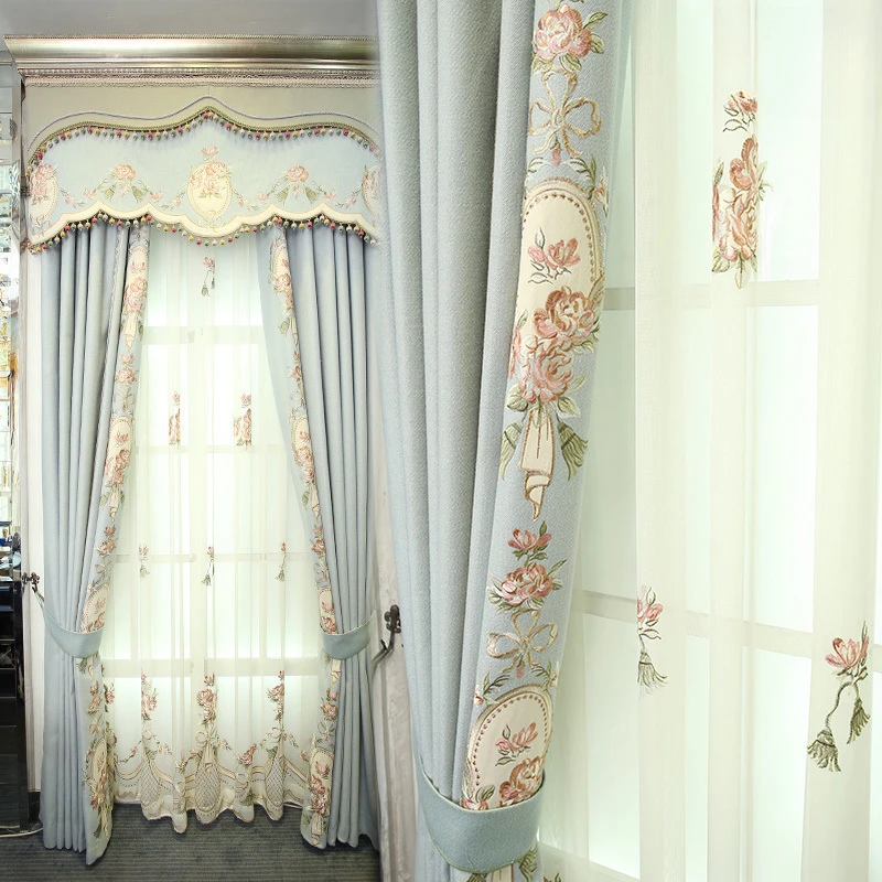 

European Imitation Cashmere Embroidered Blackout French Curtains for Living Dining room Bedroom Cloth Villa Customization
