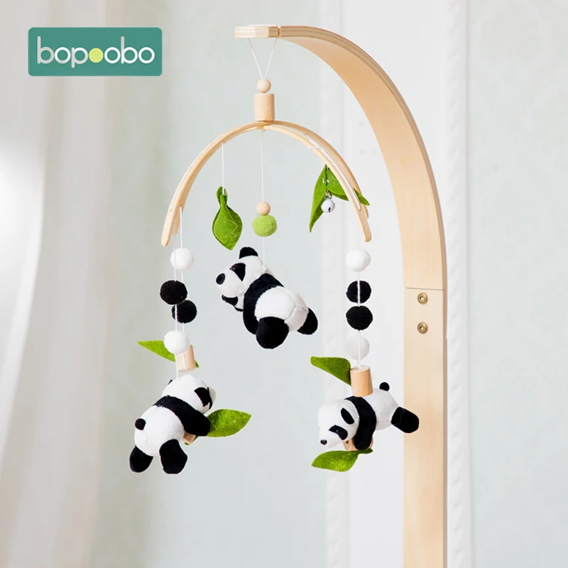 

Newborn Panda Bamboo Leaf Bed Bell Toys 0-12 Months for Baby Crib Bed Wood Bell Mobile Toddler Carousel Cot Kid Musical Toy Gift