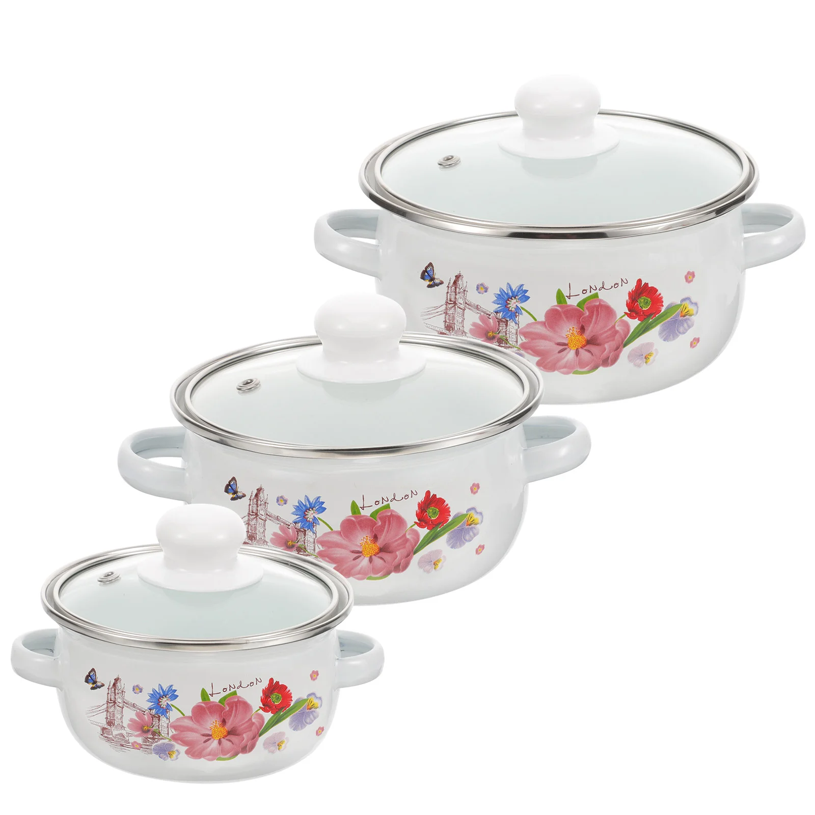 

Double-Handle Cooking Pot Canteen Enamel Stew Set Home Cookware Household Wear-Resistant Enamel Soup Pot