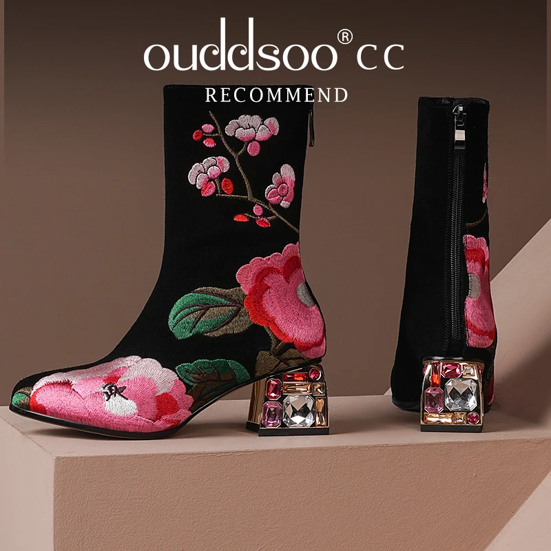 Ods Embroider Boots Women Mid-calf Colorful Diamond Square Heels Zipper Motorcycle Boots Vintage Genuine Leather Shoes 40414243
Ods Embroider Boots Women Mid-calf Colorful Diamond Square Heels Zipper Motorcycle Boots Vintage Genuine Leather Shoes 40414243