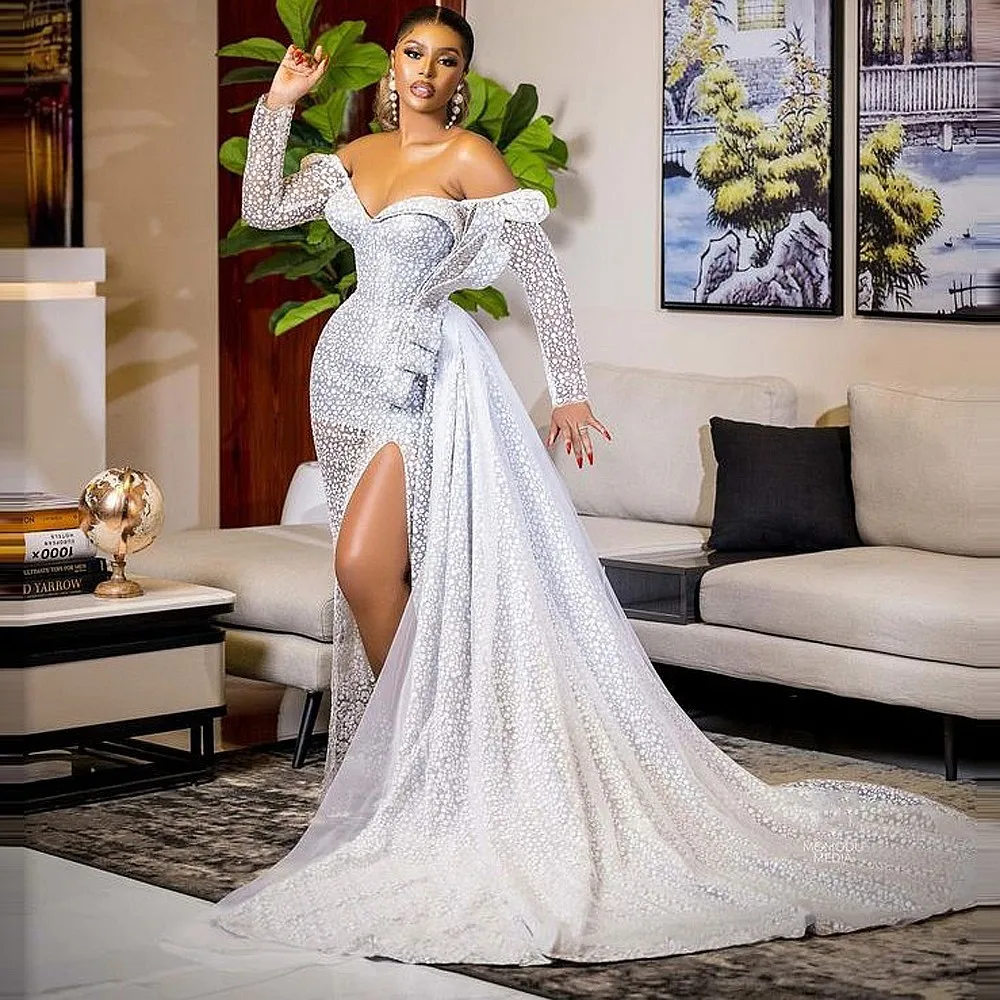 Aso Ebi кружевное свадебное платье с юбкой-годе со съемным шлейфом и высоким разрезом vestido de noiva с открытыми плечами Длинные свадебные платья
Aso Ebi кружевное свадебное платье с юбкой-годе со съемным шлейфом и высоким разрезом vestido de noiva с открытыми плечами Длинные свадебные платья