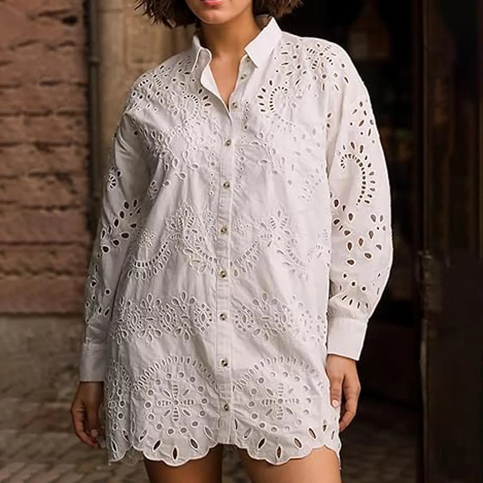 Модное женское однотонное короткое платье-рубашка мини с отложным воротником и длинными рукавами
Модное женское однотонное короткое платье-рубашка мини с отложным воротником и длинными рукавами