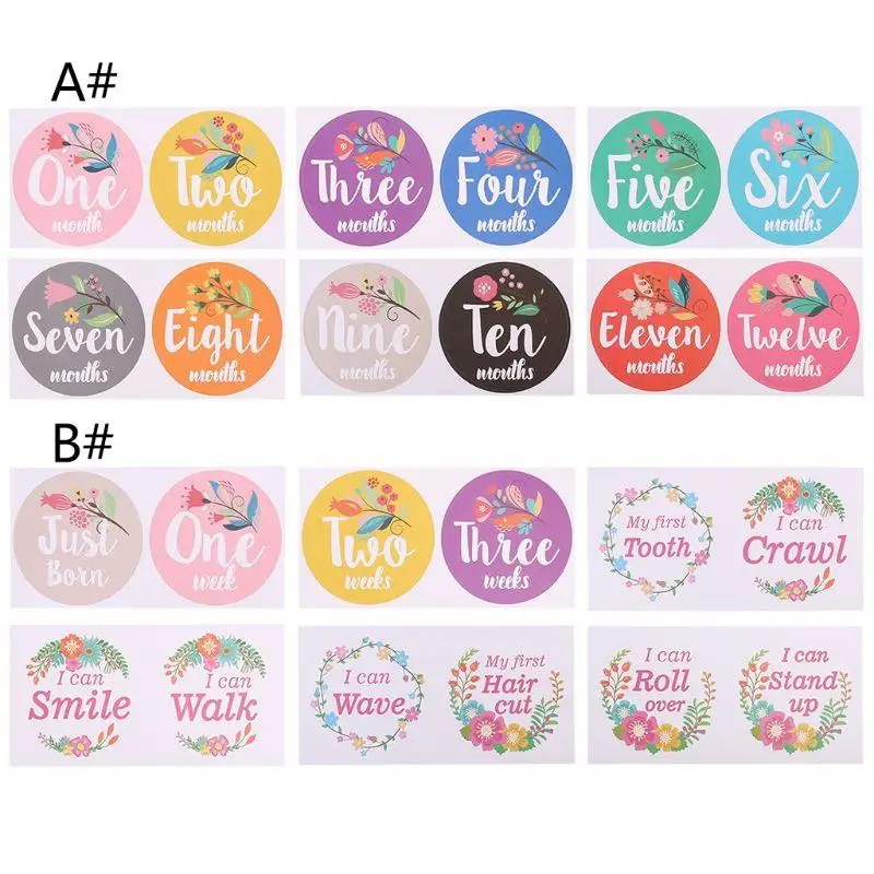 

Baby Photography Props Photo Stickers Newborn Infant Monthly Milestone Sticker Flora Print Baby Shower Gift