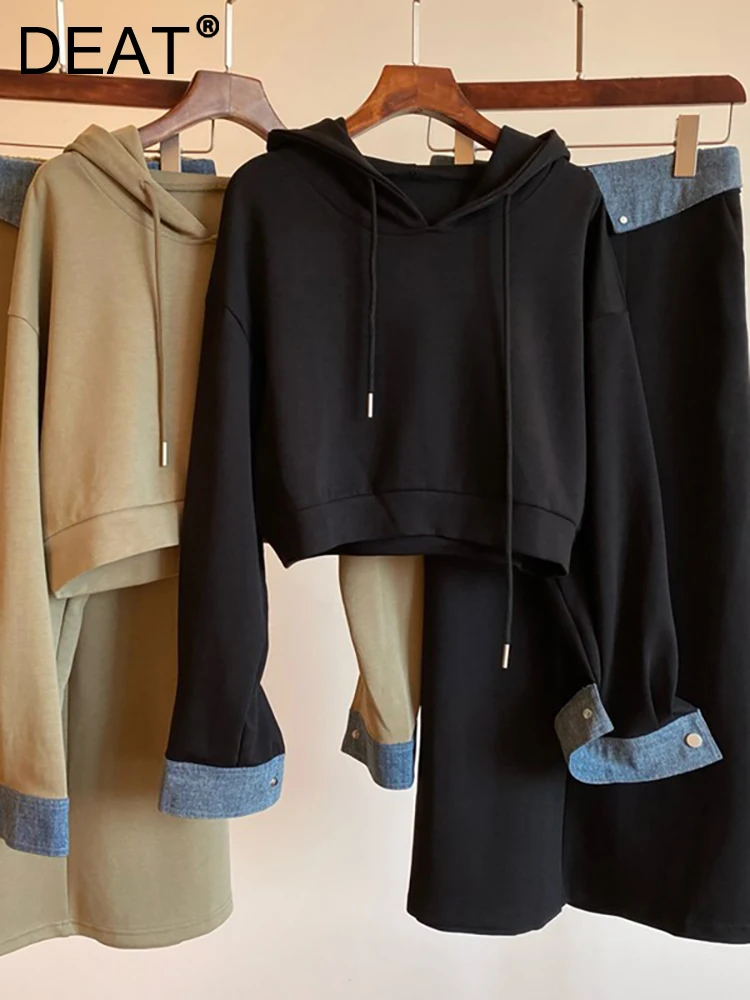DEAT Women's 2 Pcs Set Demim Spliced Ldrawstring Hooded Slim Elastic Waist Spliced Skirt Suits 2023 Autumn New Fashion 29L1969
DEAT Women's 2 Pcs Set Demim Spliced Ldrawstring Hooded Slim Elastic Waist Spliced Skirt Suits 2023 Autumn New Fashion 29L1969