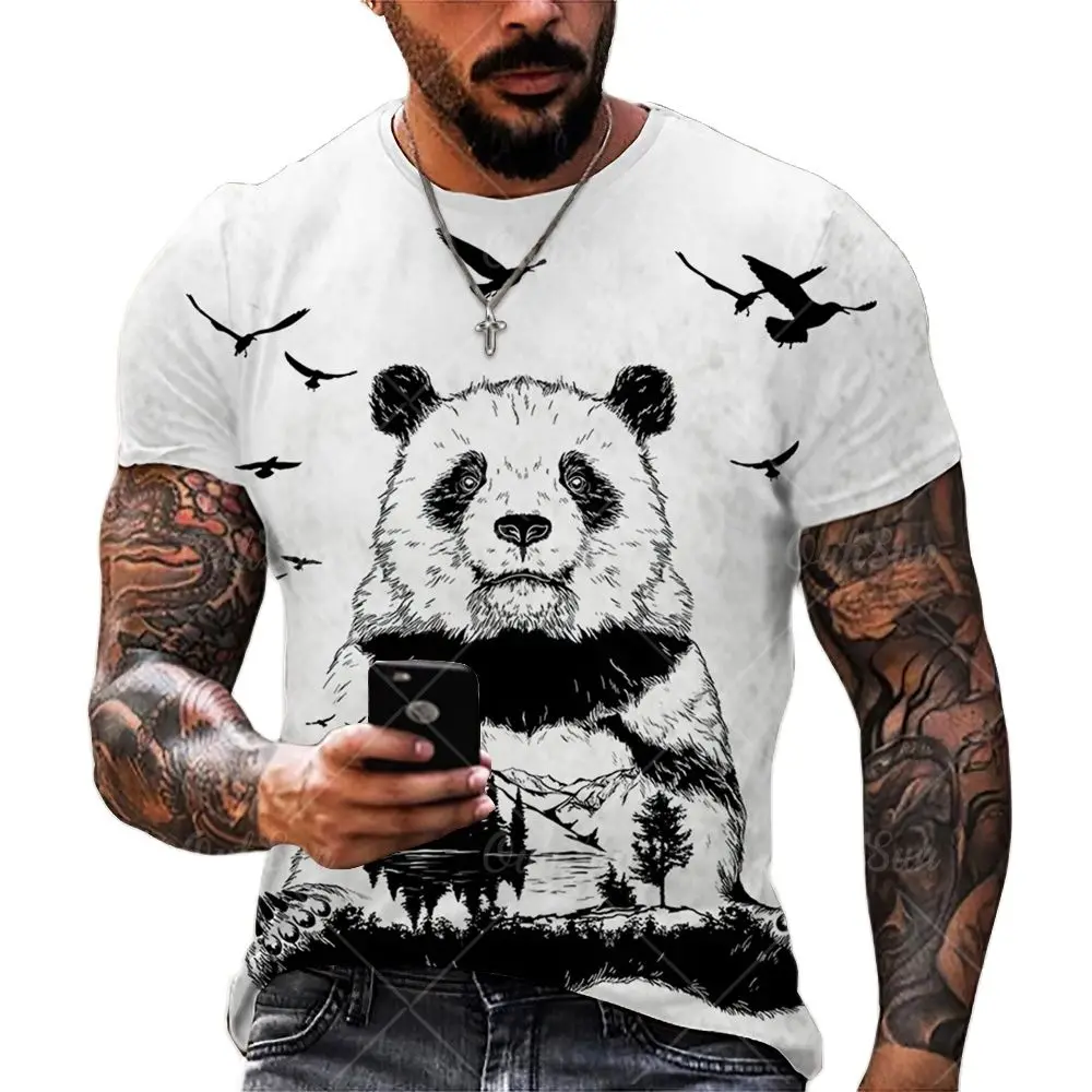

Fashion New T-shirt Men Print 3D Print Panda Summer Tops & T-shirts Short Sleeve O-Neck Loose Menswear Shirts Large Size For 6XL