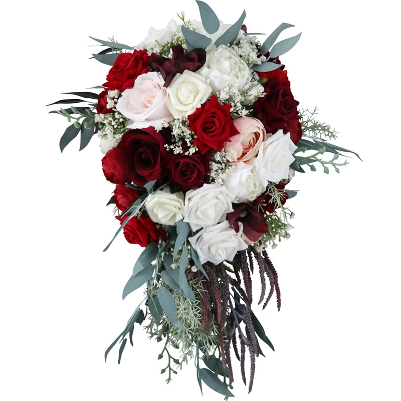 

AT35 Handmade Wedding Bouquets, Artificial Rose Flower Bouquet Bride Bridesmaid Holding Flower, Flower Girl Bouquet