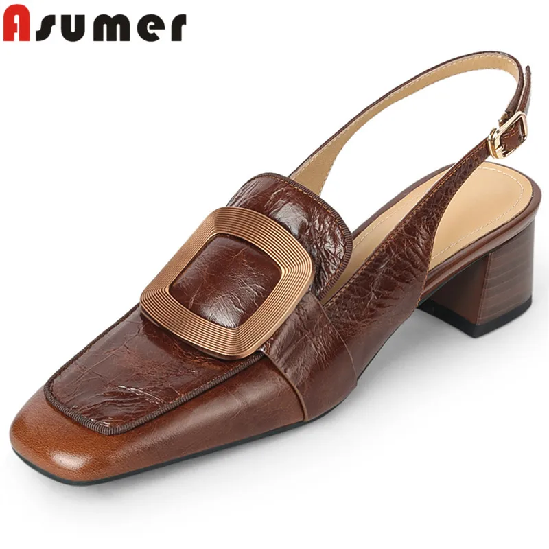 ASUMER 2023 New Vintage Ladies Buckle Summer Shoes Genuine Leather Dress Sandals Woman Square Med Heels Slingbacks Sandals
ASUMER 2023 New Vintage Ladies Buckle Summer Shoes Genuine Leather Dress Sandals Woman Square Med Heels Slingbacks Sandals