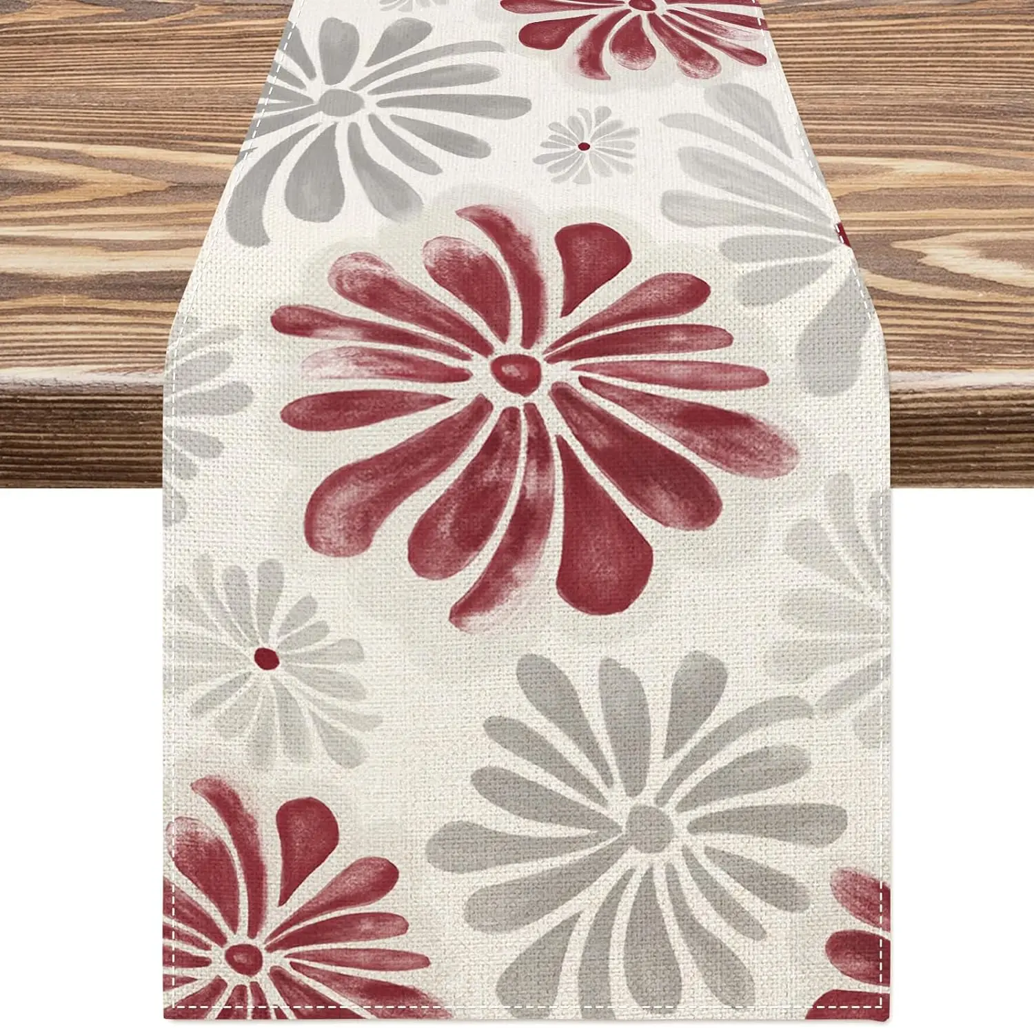 

Watercolor Red Grey Flowers Linen Table Runners Floral Dresser Scarf Table Decor Kitchen Dining Table Decor Wedding Party Decor