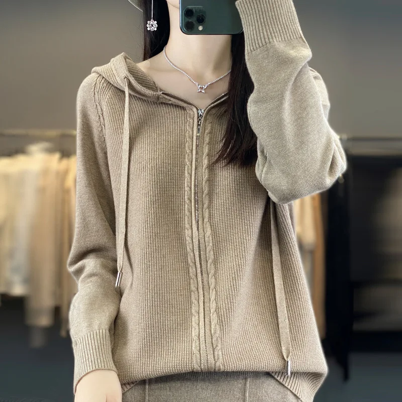 

Women Hoodies Zip New 2023 Autumn Winter Y2k Clothing Andy Fleece Cardigan Thick Hooded Regular Knit Sweater Lady Official Dress