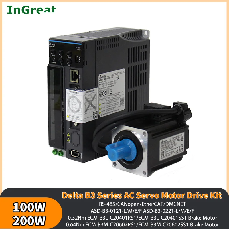 Delta B3 100W/200W AC Servo Motor Drive Kit ECM-B3L-C20401RS1/SS1 ASD-B3-0121-L/M/F/E CANopen DMCNET EtherCAT RS485 0.32/0.64Nm
Delta B3 100W/200W AC Servo Motor Drive Kit ECM-B3L-C20401RS1/SS1 ASD-B3-0121-L/M/F/E CANopen DMCNET EtherCAT RS485 0.32/0.64Nm