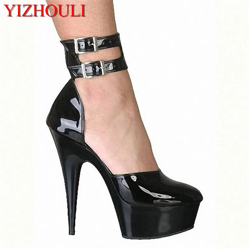 

black Ankle Strap Style 15cm High Heel Sandals Platforms Pole Dance Model Shoes 6 inch cover heel womens dance shoes