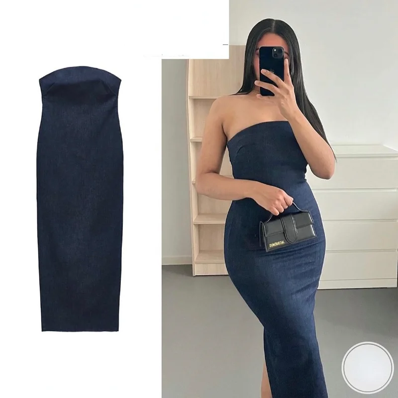 Solid Vintage Off Shoulder Dress 2023 Women's Denim Strapless Backless Split Dress Lady Strapless Tube Corset Side Dress
Solid Vintage Off Shoulder Dress 2023 Women's Denim Strapless Backless Split Dress Lady Strapless Tube Corset Side Dress